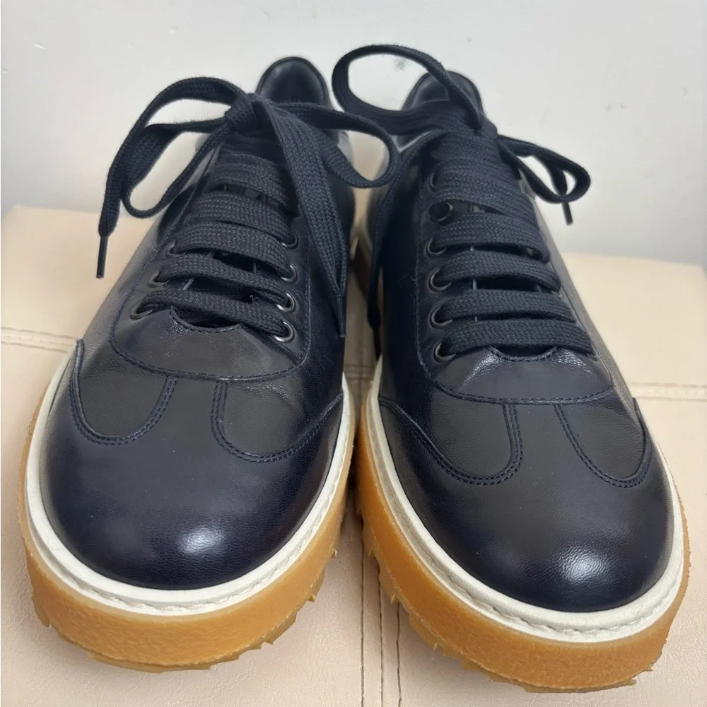 ISAIA Napoli Goat Leather Sneakers in Navy Blue Size 9 NWOT